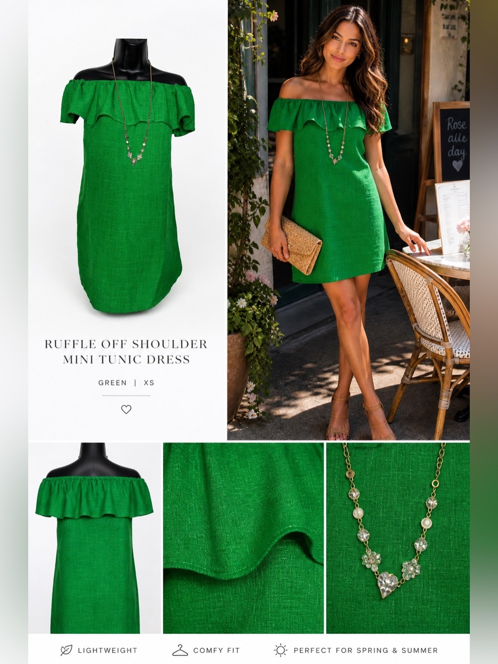 Bright Green Off Shoulder Ruffle Mini Dress 🌿